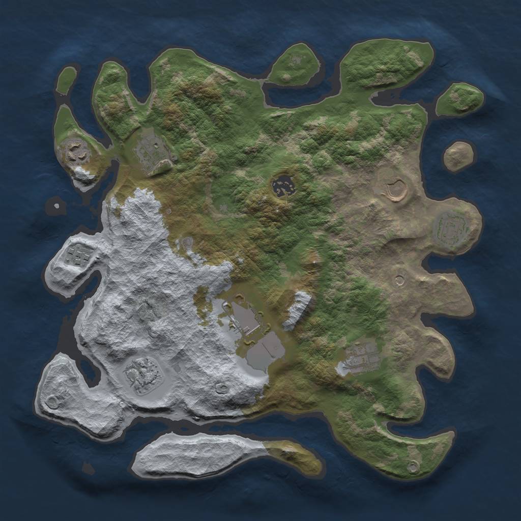 Rust Map: Barren, Size: 3500, Seed: 1840185842, 12 Monuments