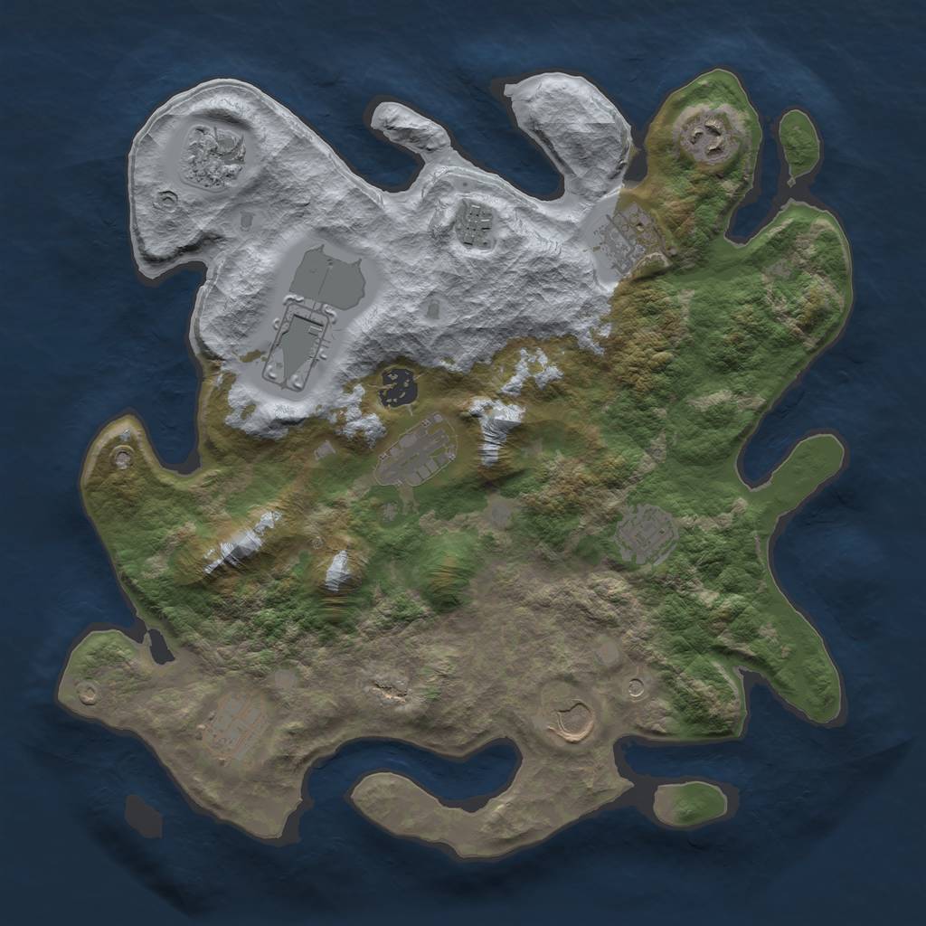 Rust Map: Barren, Size: 3500, Seed: 3019, 13 Monuments
