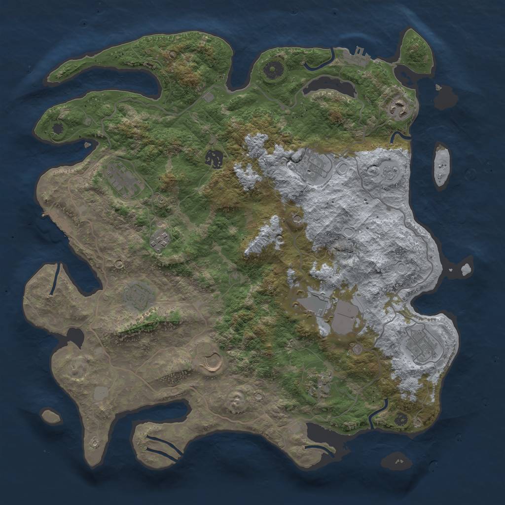 Rust Map: Procedural Map, Size: 4000, Seed: 873489, 19 Monuments