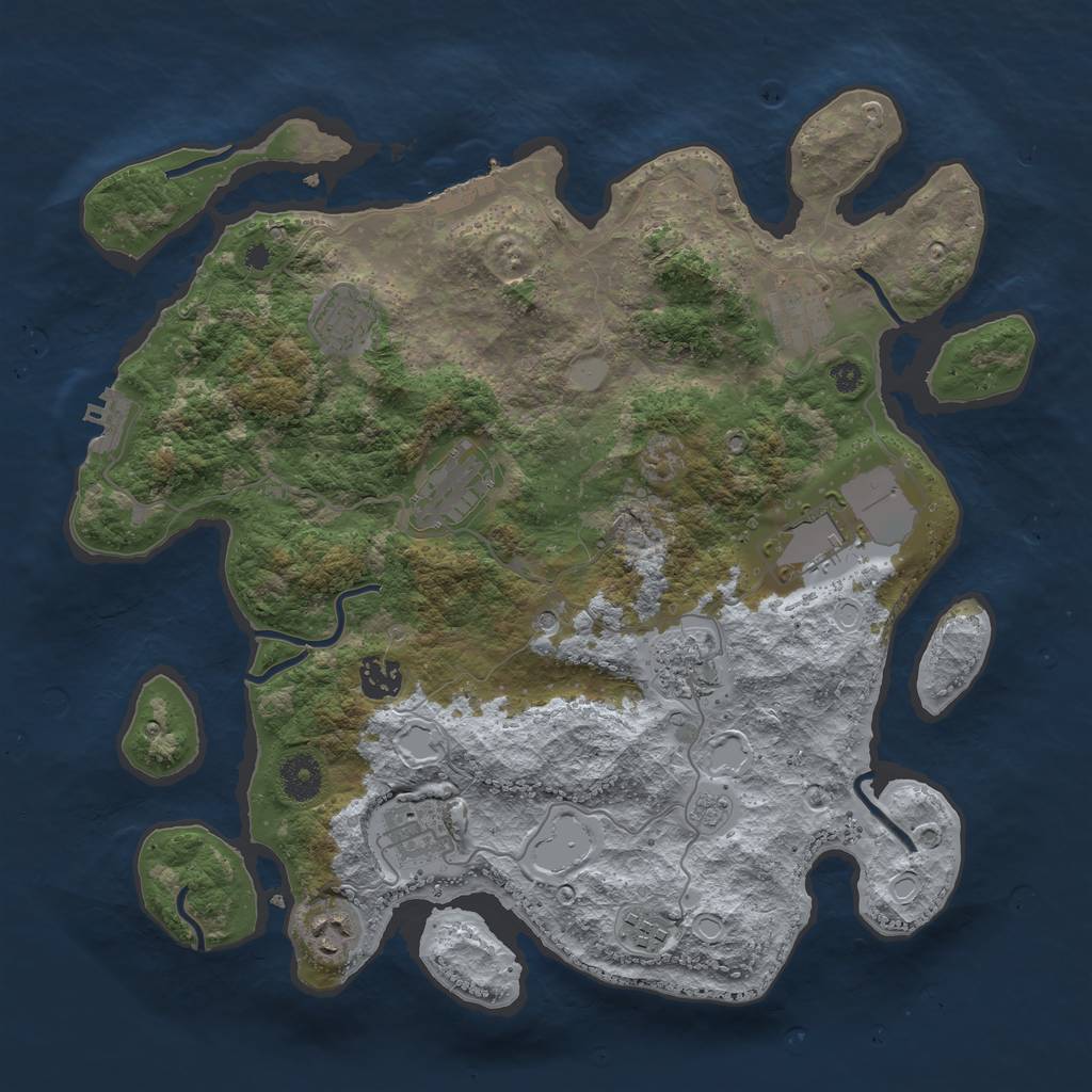 Rust Map: Procedural Map, Size: 3700, Seed: 2037901548, 18 Monuments