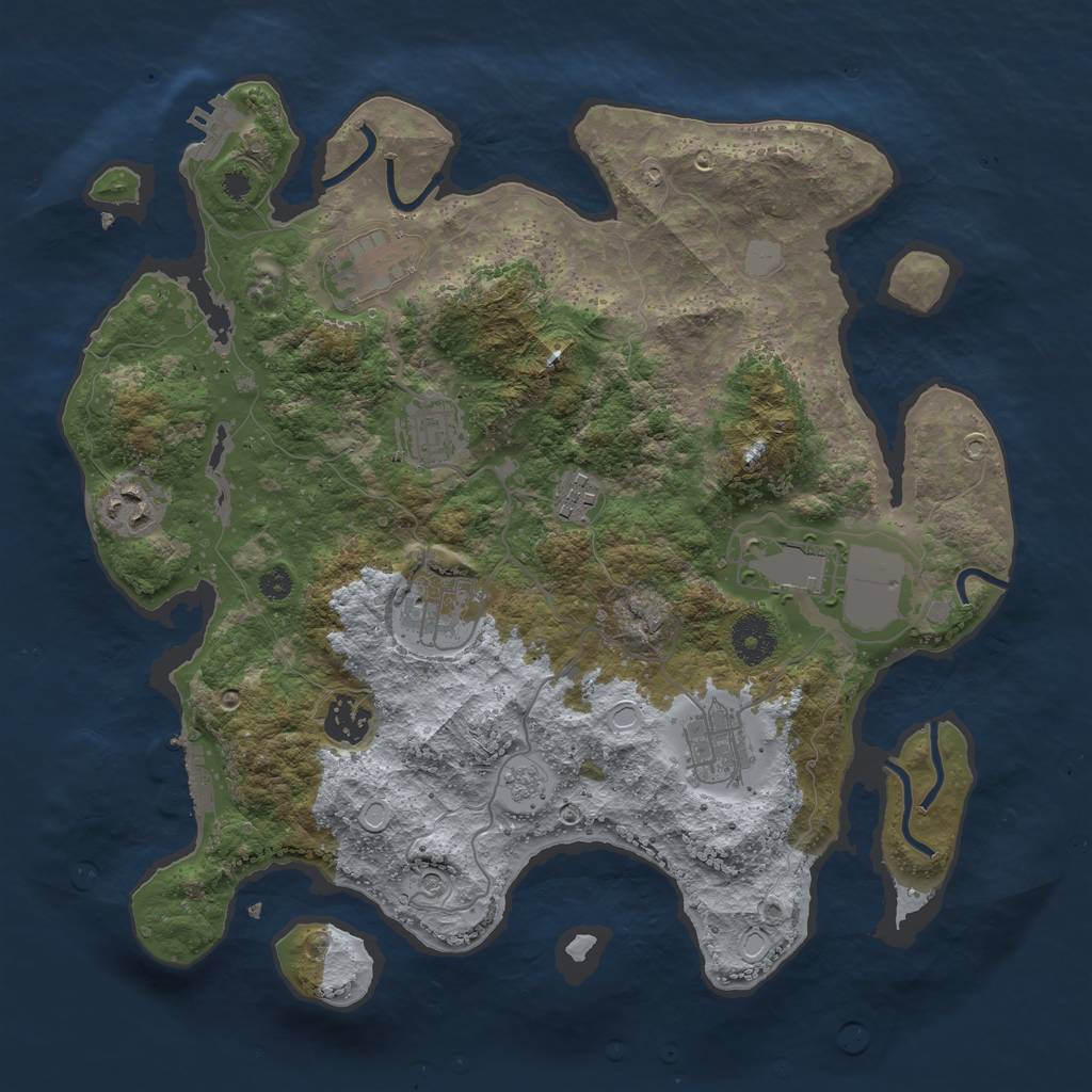 Rust Map: Procedural Map, Size: 3500, Seed: 749149587, 17 Monuments