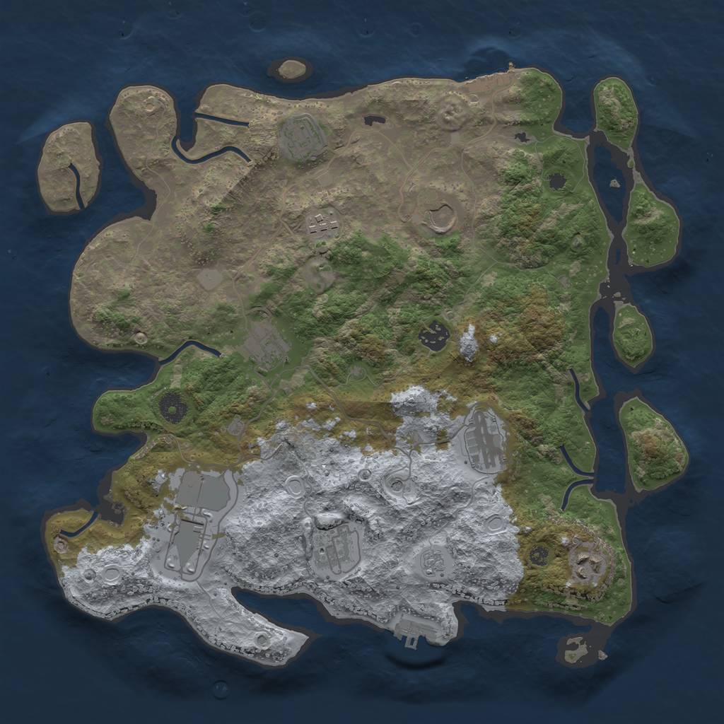 Rust Map: Procedural Map, Size: 3750, Seed: 225034857, 18 Monuments