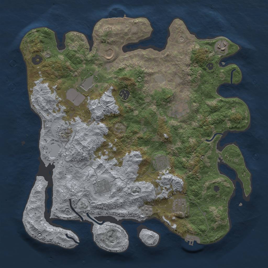 Rust Map: Procedural Map, Size: 3850, Seed: 1294357119, 19 Monuments