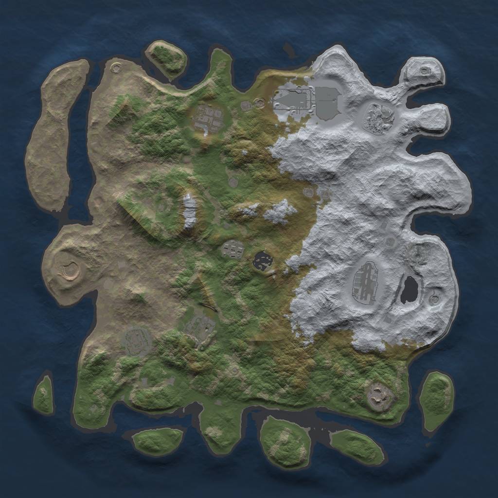 Rust Map: Barren, Size: 4000, Seed: 725305417, 13 Monuments