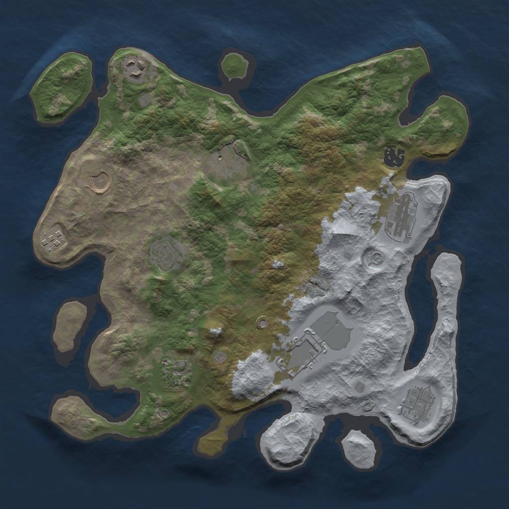 Rust Map: Barren, Size: 3500, Seed: 1990027383, 13 Monuments