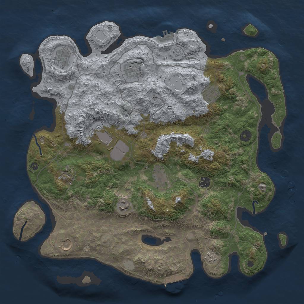Rust Map: Procedural Map, Size: 4000, Seed: 100427, 19 Monuments
