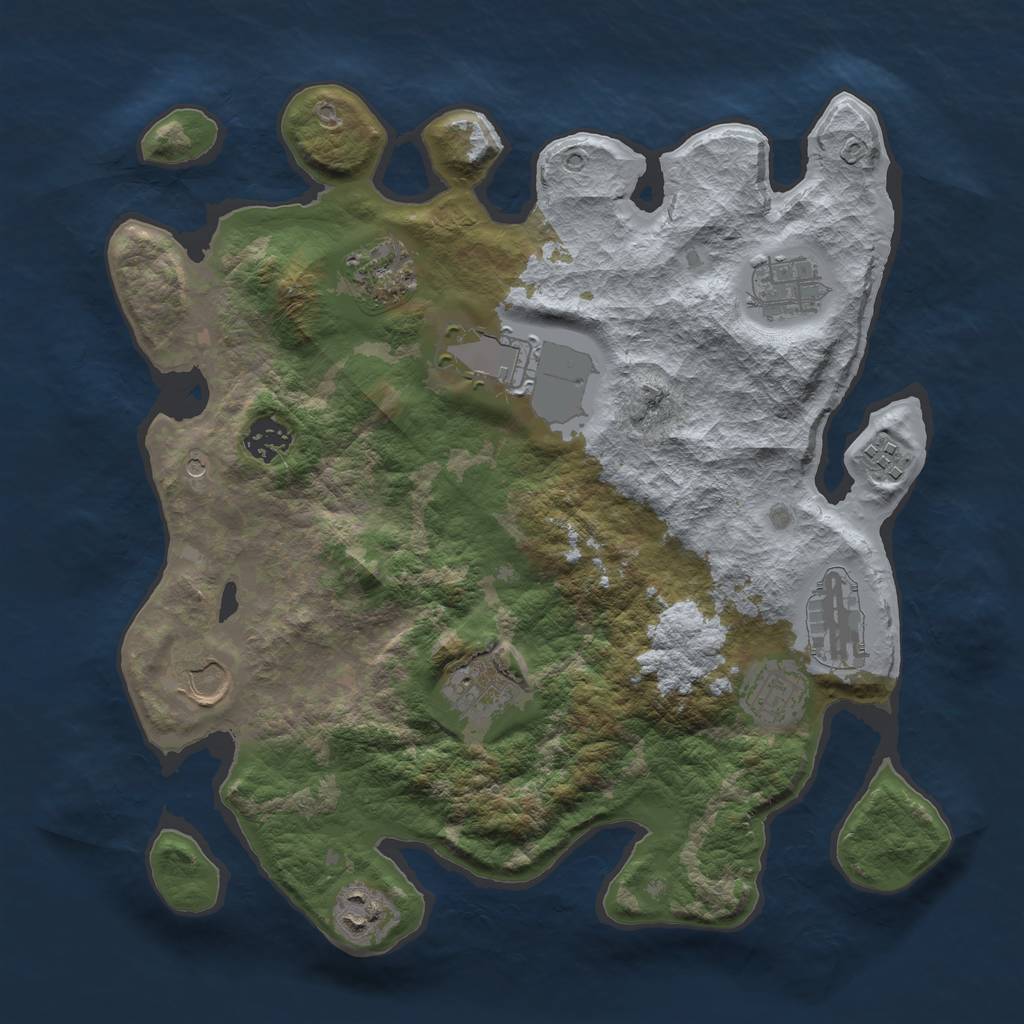 Rust Map: Barren, Size: 3500, Seed: 714984475, 13 Monuments
