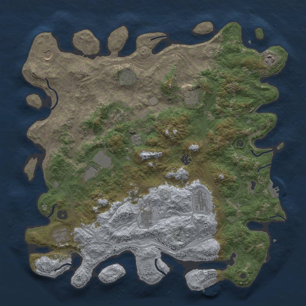 Rust Map: Procedural Map, Size: 4500, Seed: 1036222286, 20 Monuments