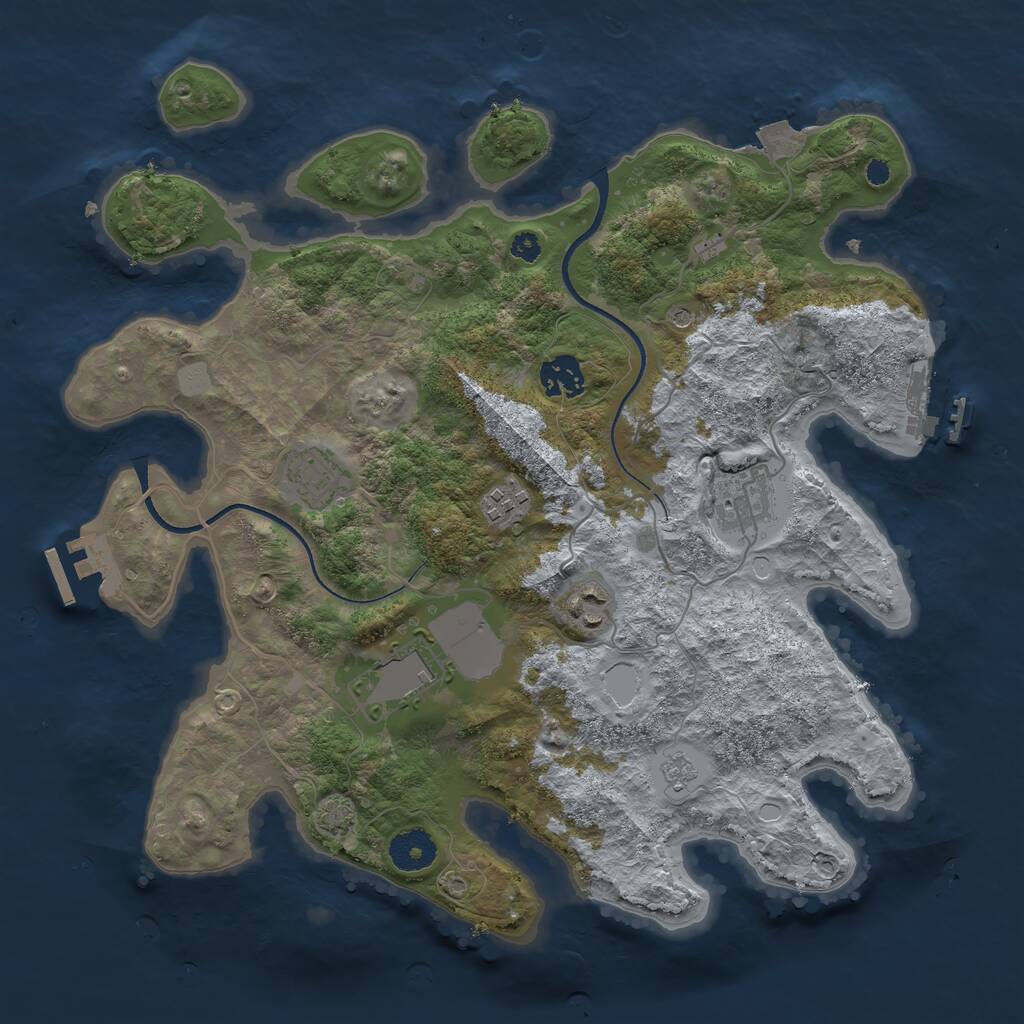 Rust Map: Procedural Map, Size: 3500, Seed: 23647, 12 Monuments
