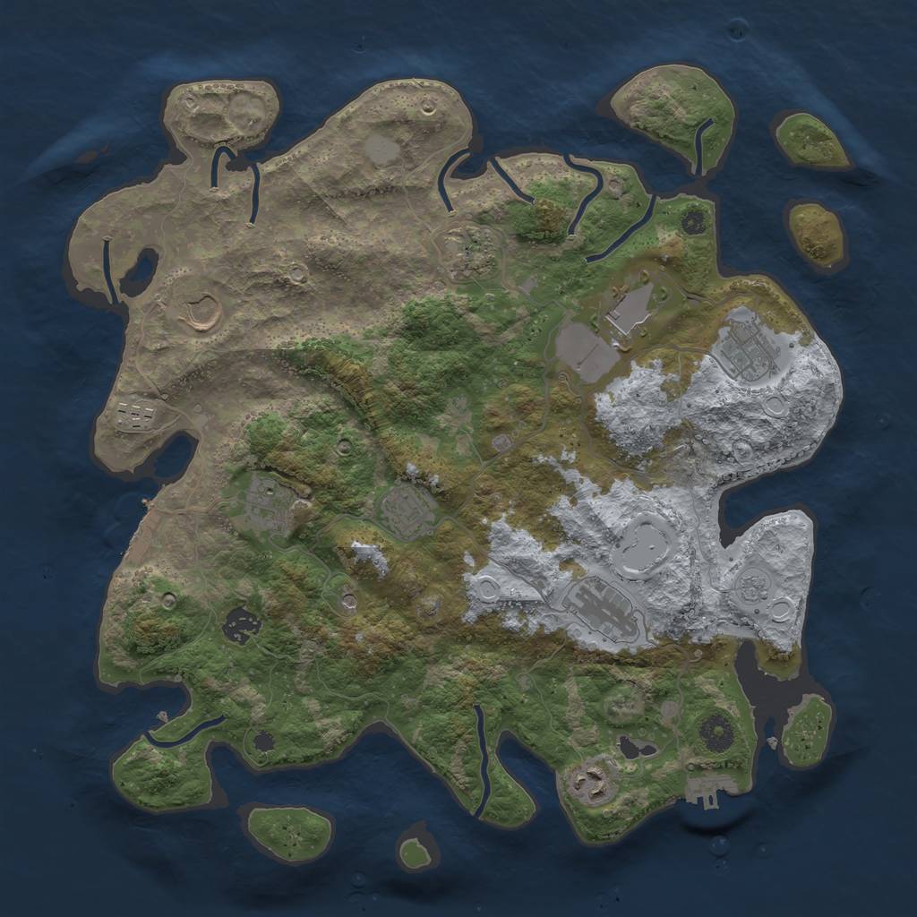 Rust Map: Procedural Map, Size: 3850, Seed: 1059517003, 19 Monuments