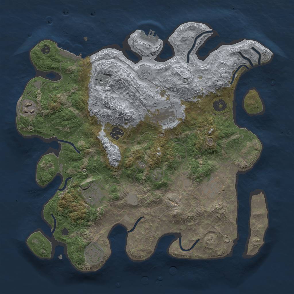 Rust Map: Procedural Map, Size: 3450, Seed: 1, 16 Monuments
