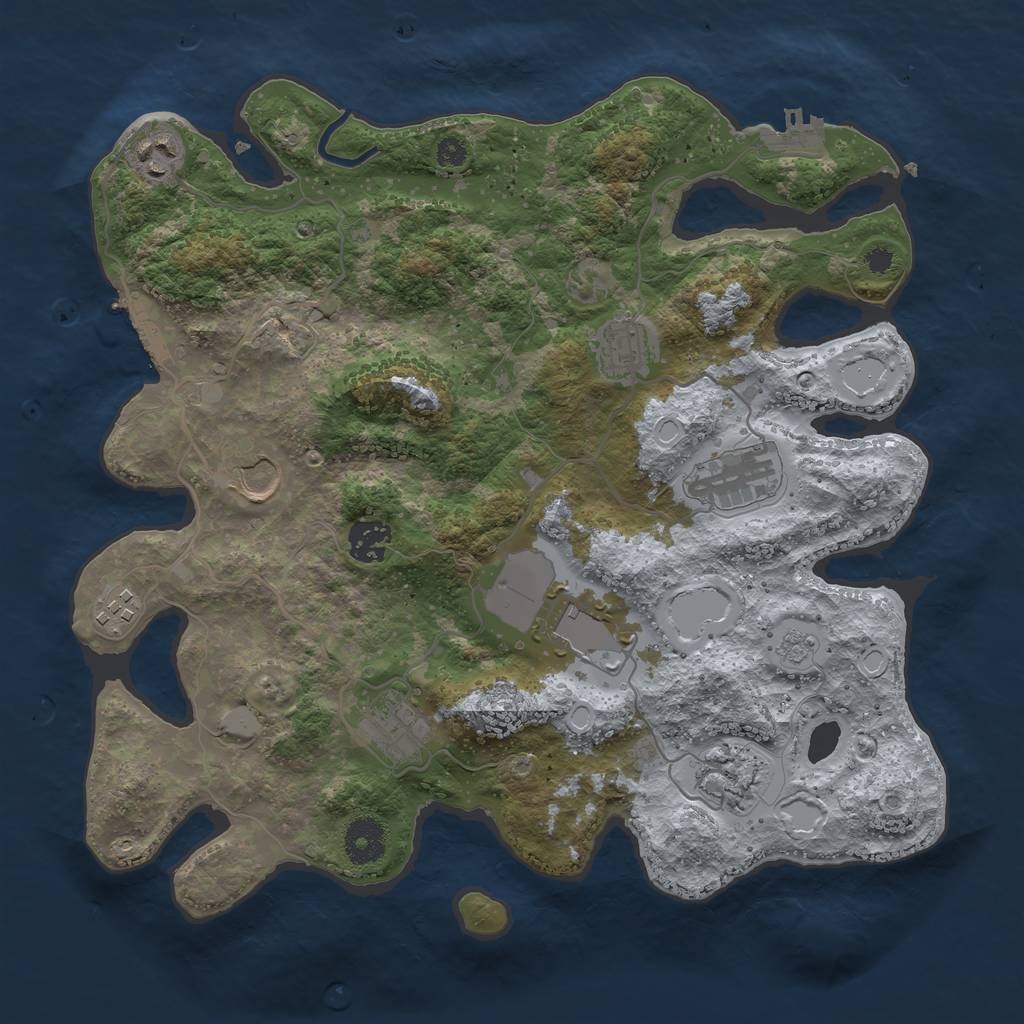 Rust Map: Procedural Map, Size: 3500, Seed: 1345001423, 17 Monuments