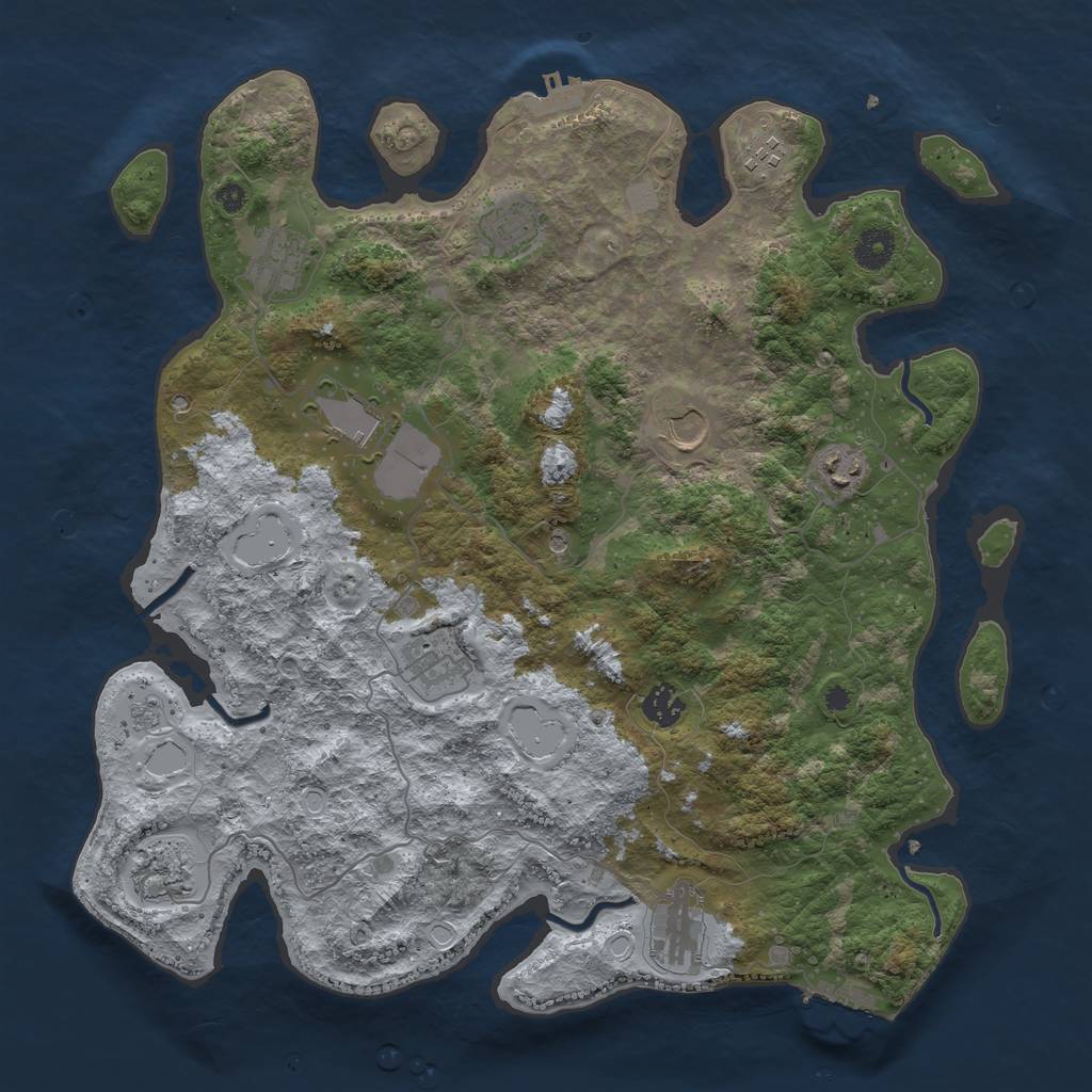 Rust Map: Procedural Map, Size: 3950, Seed: 1574230631, 19 Monuments