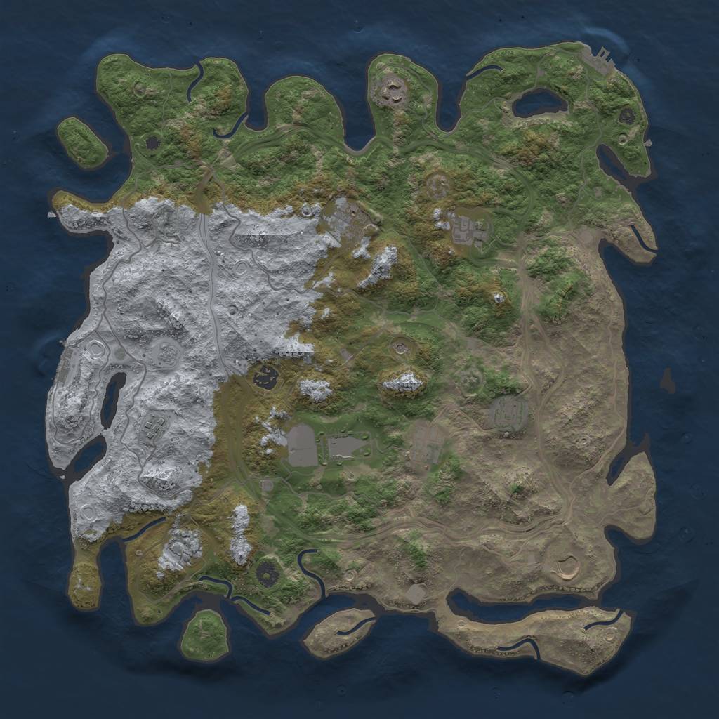 Rust Map: Procedural Map, Size: 4500, Seed: 1280369623, 19 Monuments
