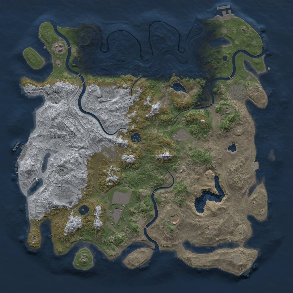 Rust Map: Procedural Map, Size: 4500, Seed: 1280369623, 16 Monuments
