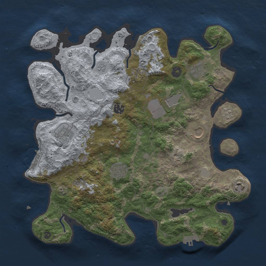 Rust Map: Procedural Map, Size: 3650, Seed: 105952379, 18 Monuments