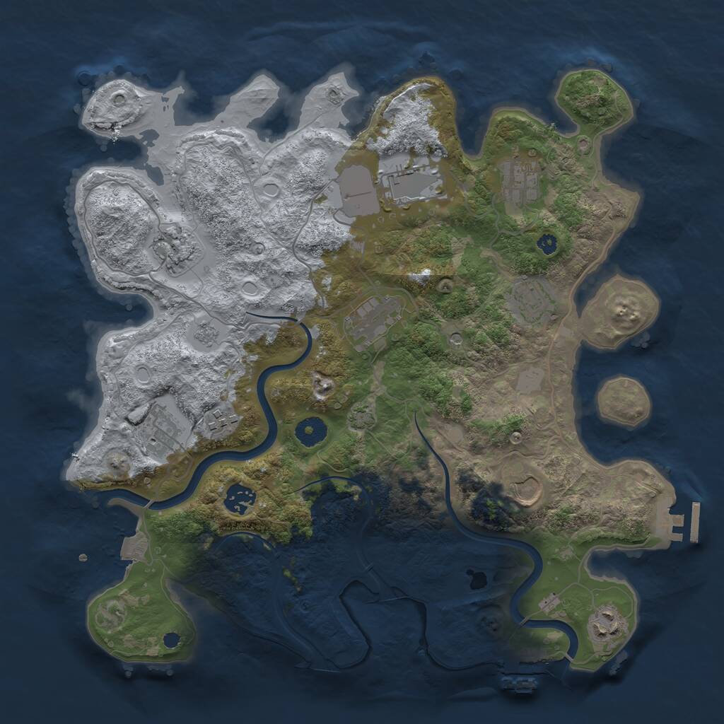 Rust Map: Procedural Map, Size: 3650, Seed: 105952379, 16 Monuments