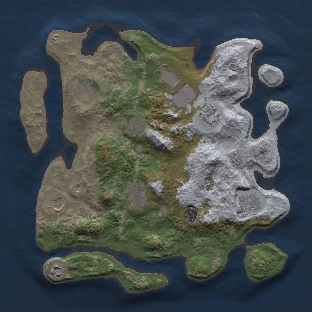 Rust Map: Barren, Size: 3500, Seed: 1303320527, 13 Monuments