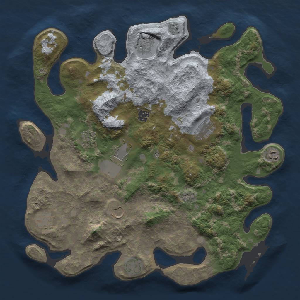 Rust Map: Barren, Size: 4000, Seed: 1424070746, 13 Monuments
