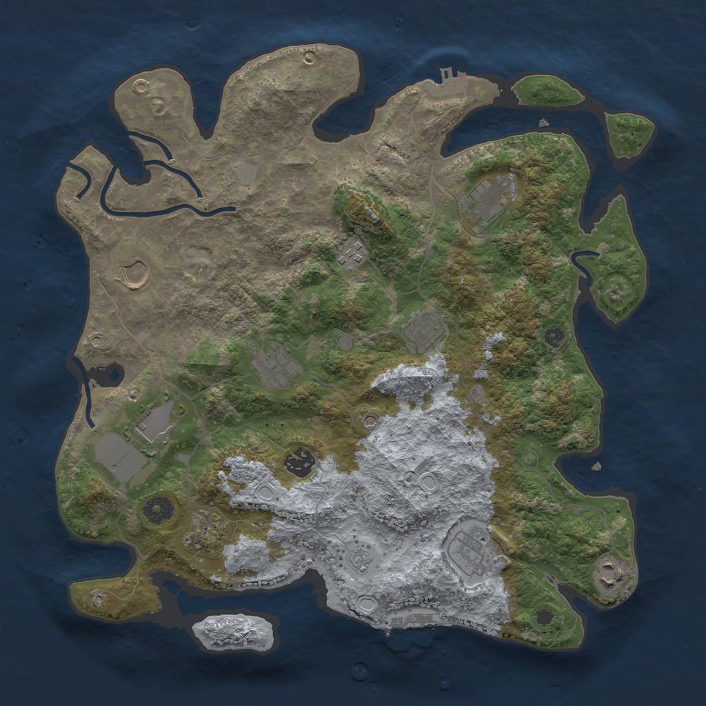Rust Map: Procedural Map, Size: 3700, Seed: 2030772341, 19 Monuments