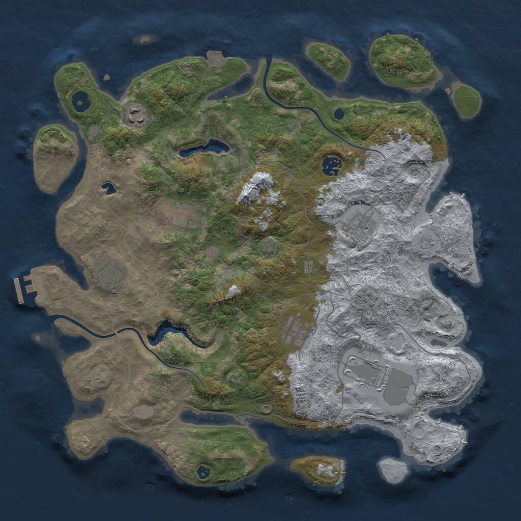 Rust Map: Procedural Map, Size: 4000, Seed: 423053, 13 Monuments