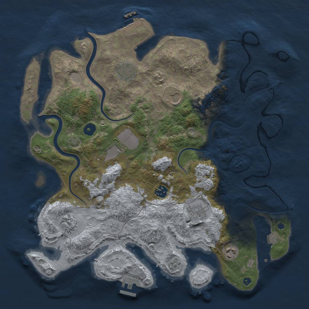 Rust Map: Procedural Map, Size: 3850, Seed: 52162980, 14 Monuments