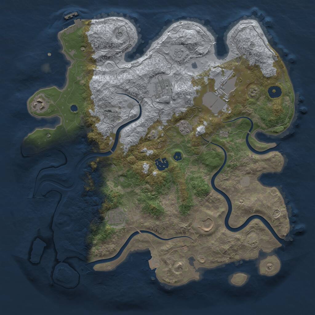 Rust Map: Procedural Map, Size: 3650, Seed: 1075567488, 12 Monuments
