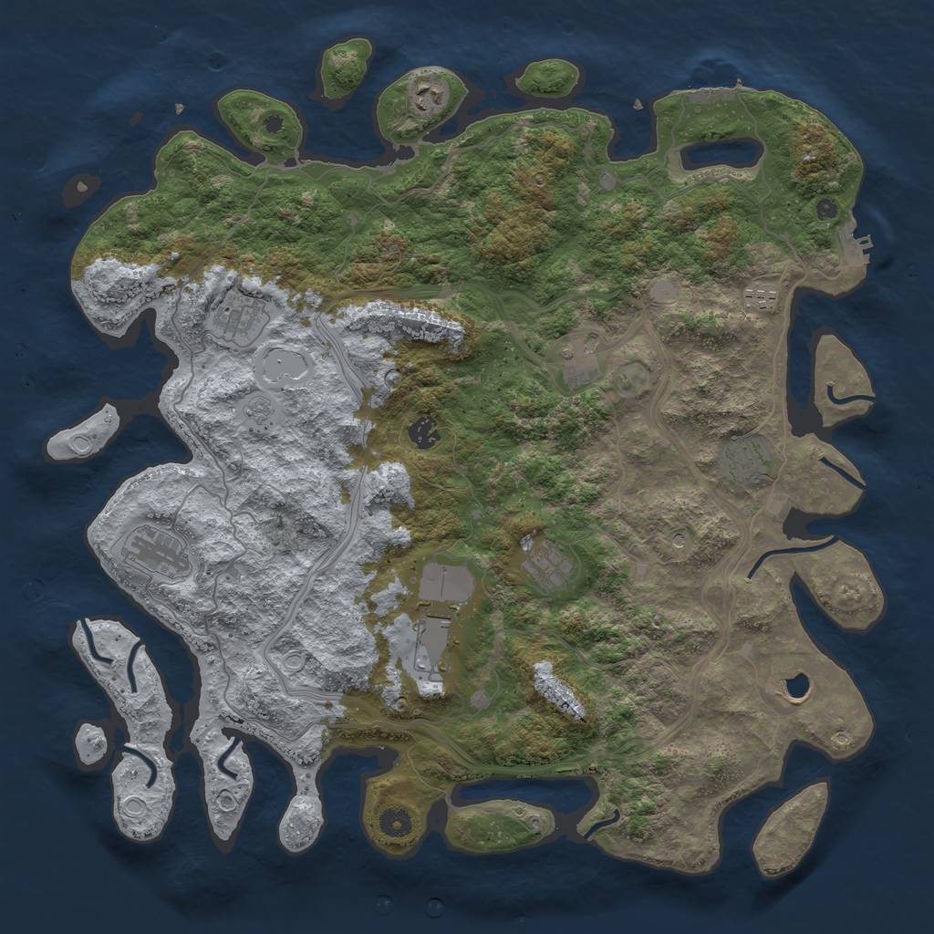 Rust Map: Procedural Map, Size: 4500, Seed: 54778601, 19 Monuments