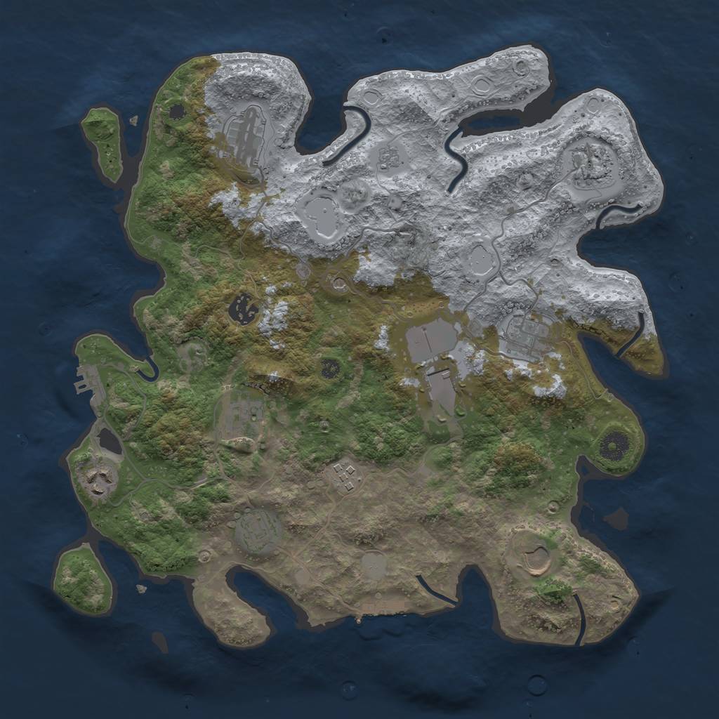 Rust Map: Procedural Map, Size: 3700, Seed: 2028442988, 17 Monuments