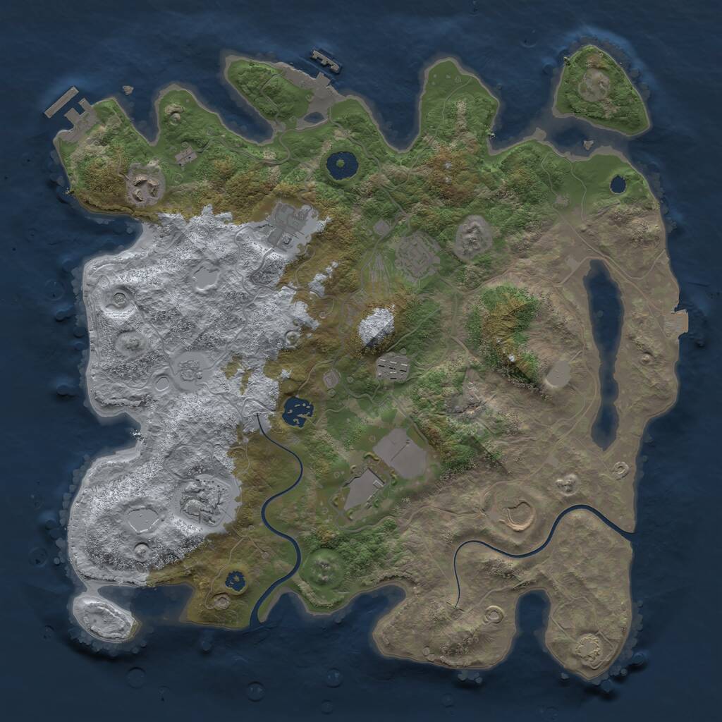 Rust Map: Procedural Map, Size: 3650, Seed: 1947573760, 14 Monuments