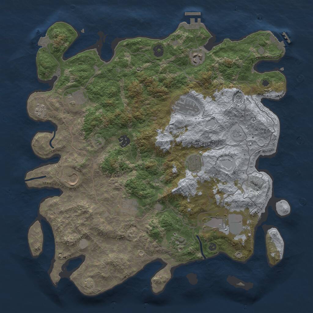Rust Map: Procedural Map, Size: 4000, Seed: 424242, 16 Monuments