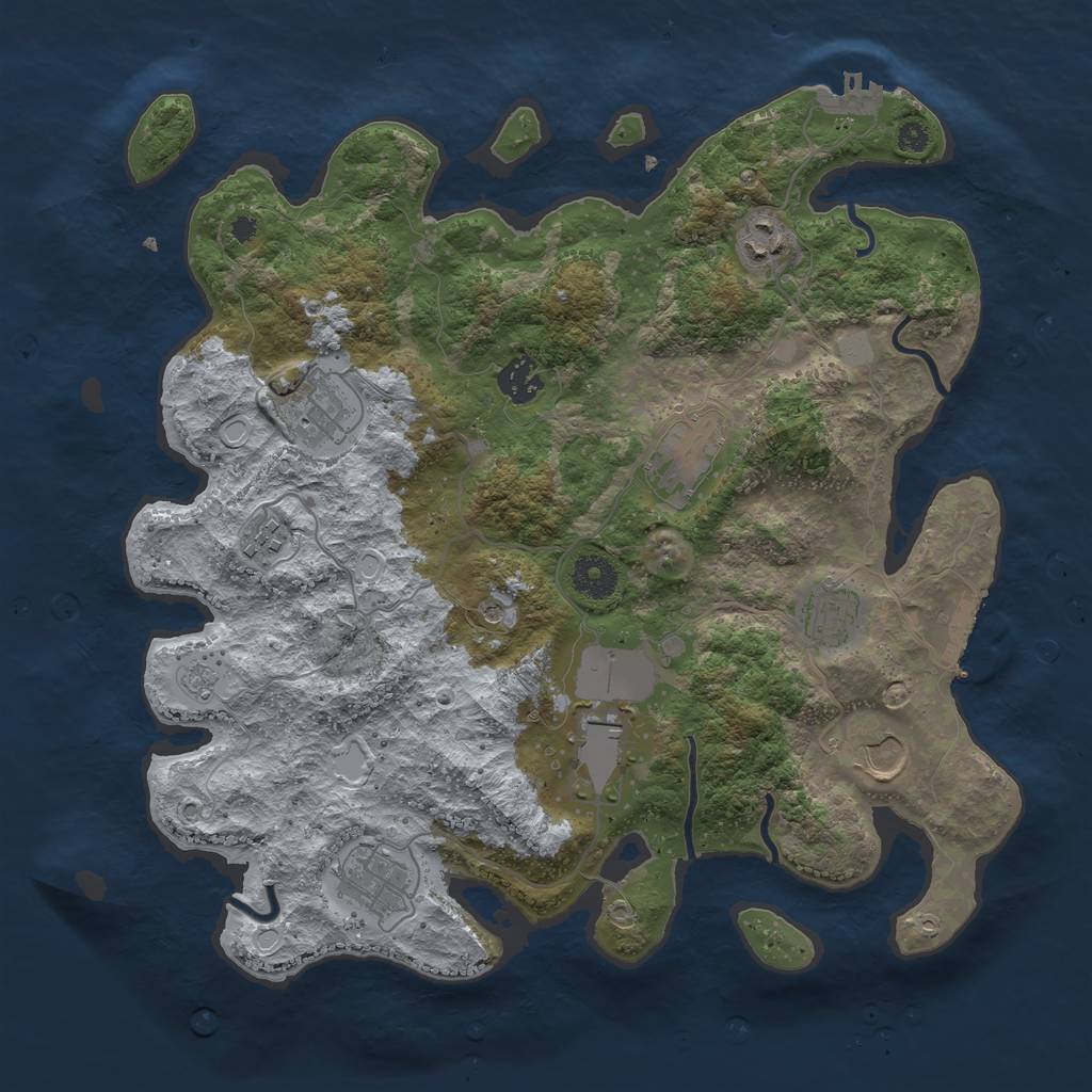 Rust Map: Procedural Map, Size: 3650, Seed: 720739456, 18 Monuments