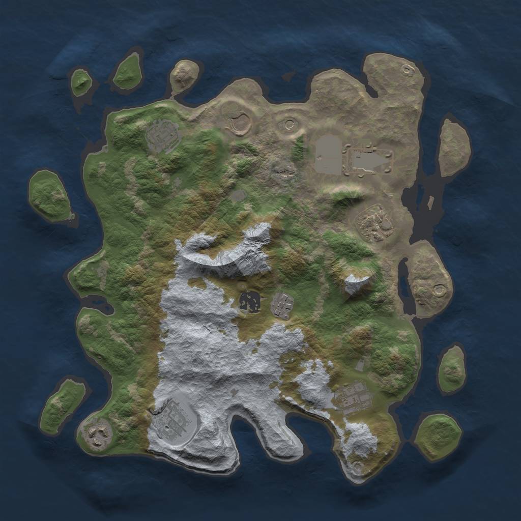 Rust Map: Barren, Size: 3500, Seed: 2122311686, 12 Monuments