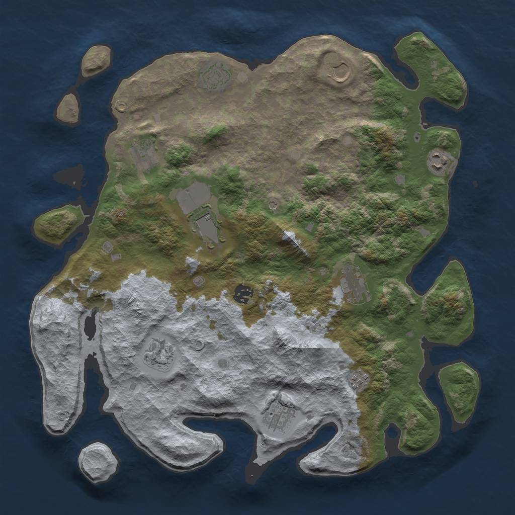 Rust Map: Barren, Size: 4000, Seed: 371346911, 13 Monuments