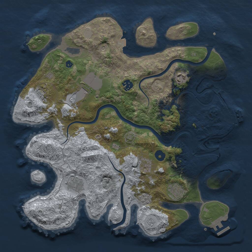 Rust Map: Procedural Map, Size: 3600, Seed: 841670798, 14 Monuments