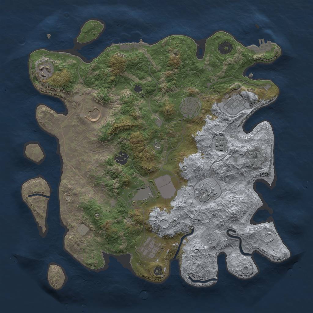 Rust Map: Procedural Map, Size: 3500, Seed: 2128240937, 18 Monuments
