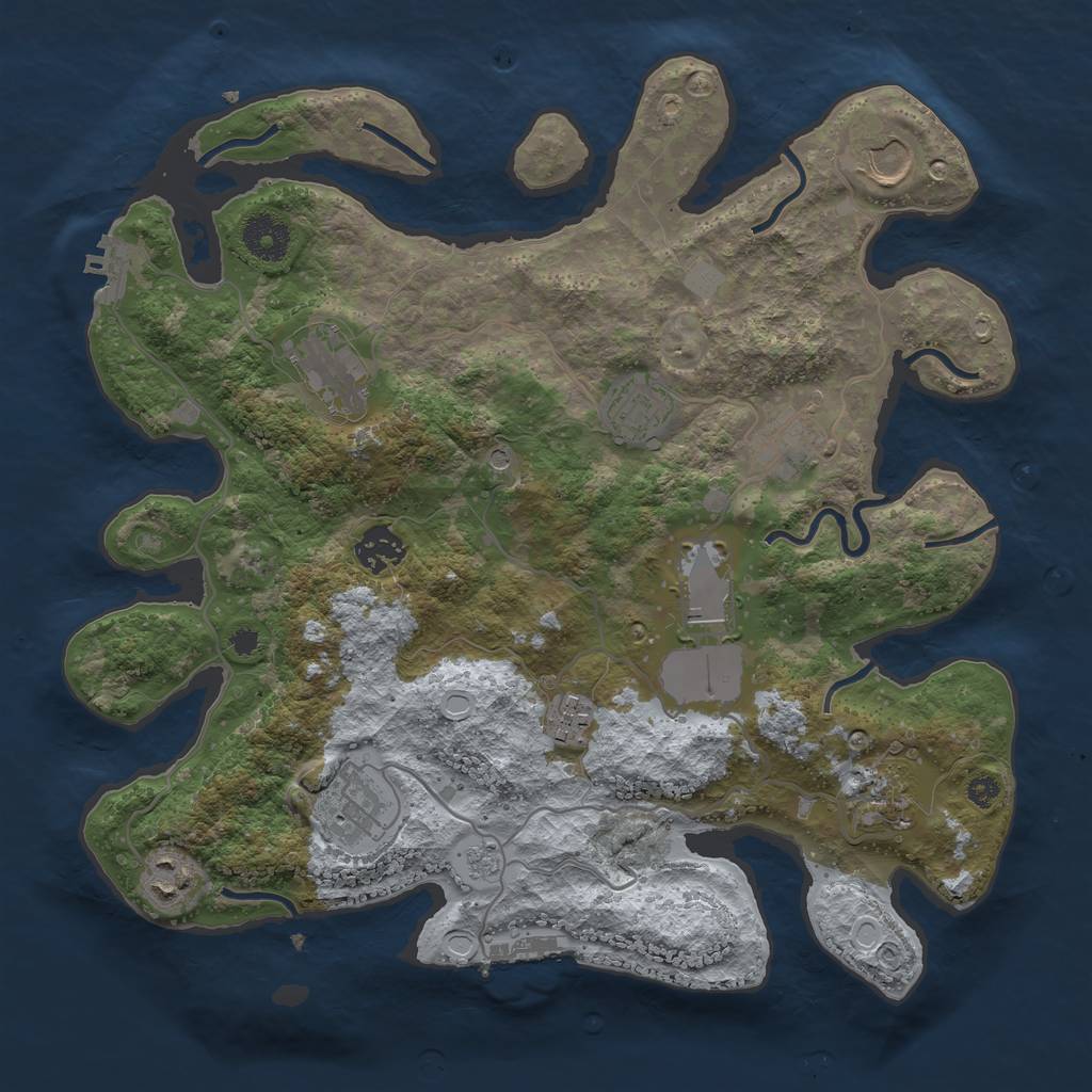 Rust Map: Procedural Map, Size: 3500, Seed: 2114296225, 19 Monuments