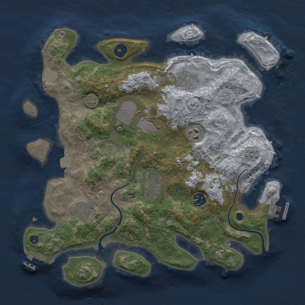 Rust Map: Procedural Map, Size: 3500, Seed: 629693610, 13 Monuments