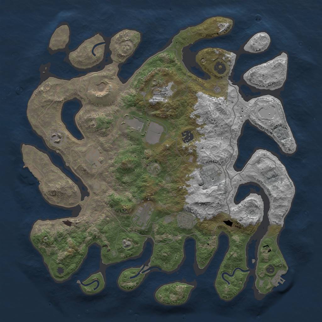 Rust Map: Procedural Map, Size: 4000, Seed: 715411940, 18 Monuments