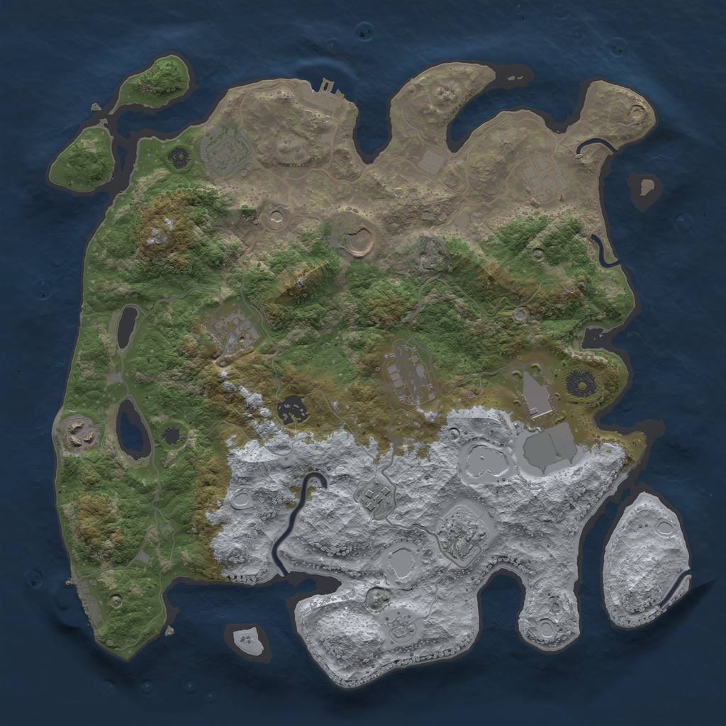 Rust Map: Procedural Map, Size: 3700, Seed: 1462079235, 19 Monuments