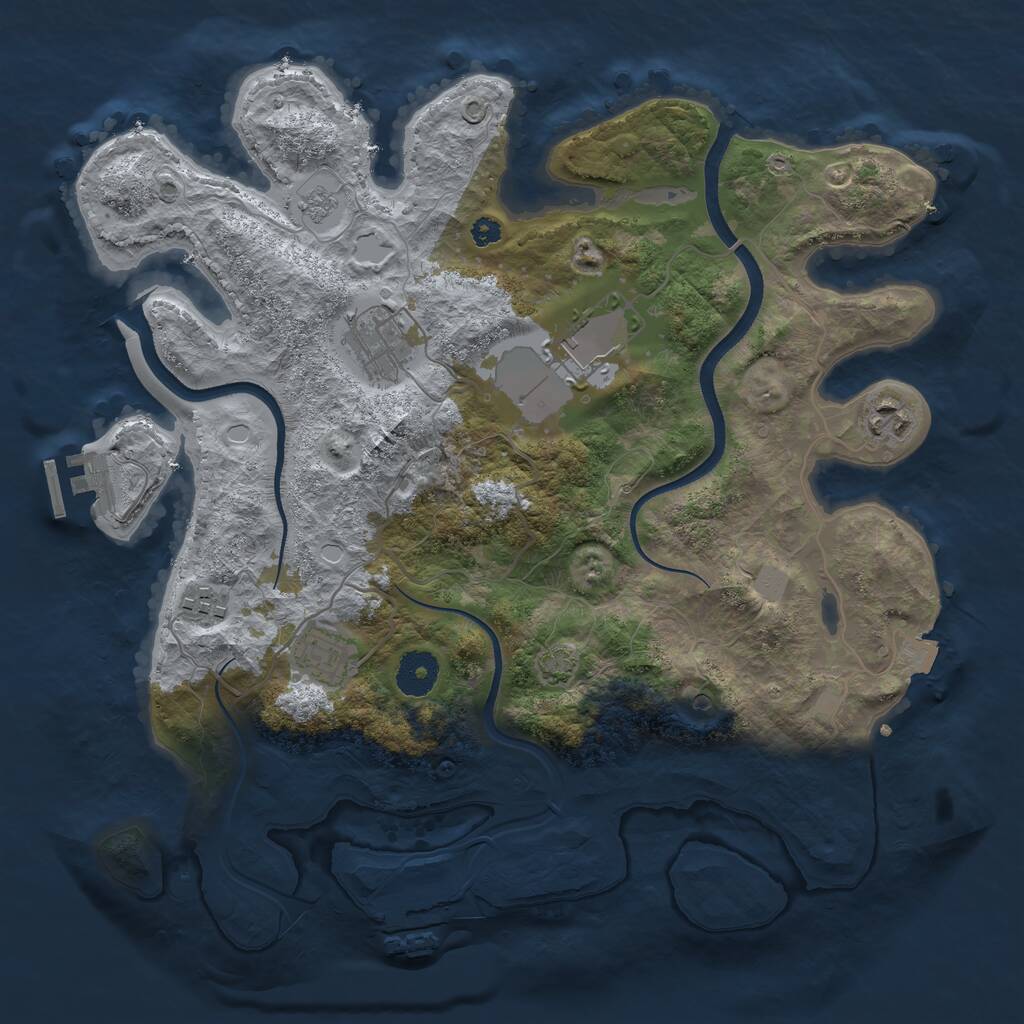 Rust Map: Procedural Map, Size: 3500, Seed: 1691395694, 11 Monuments