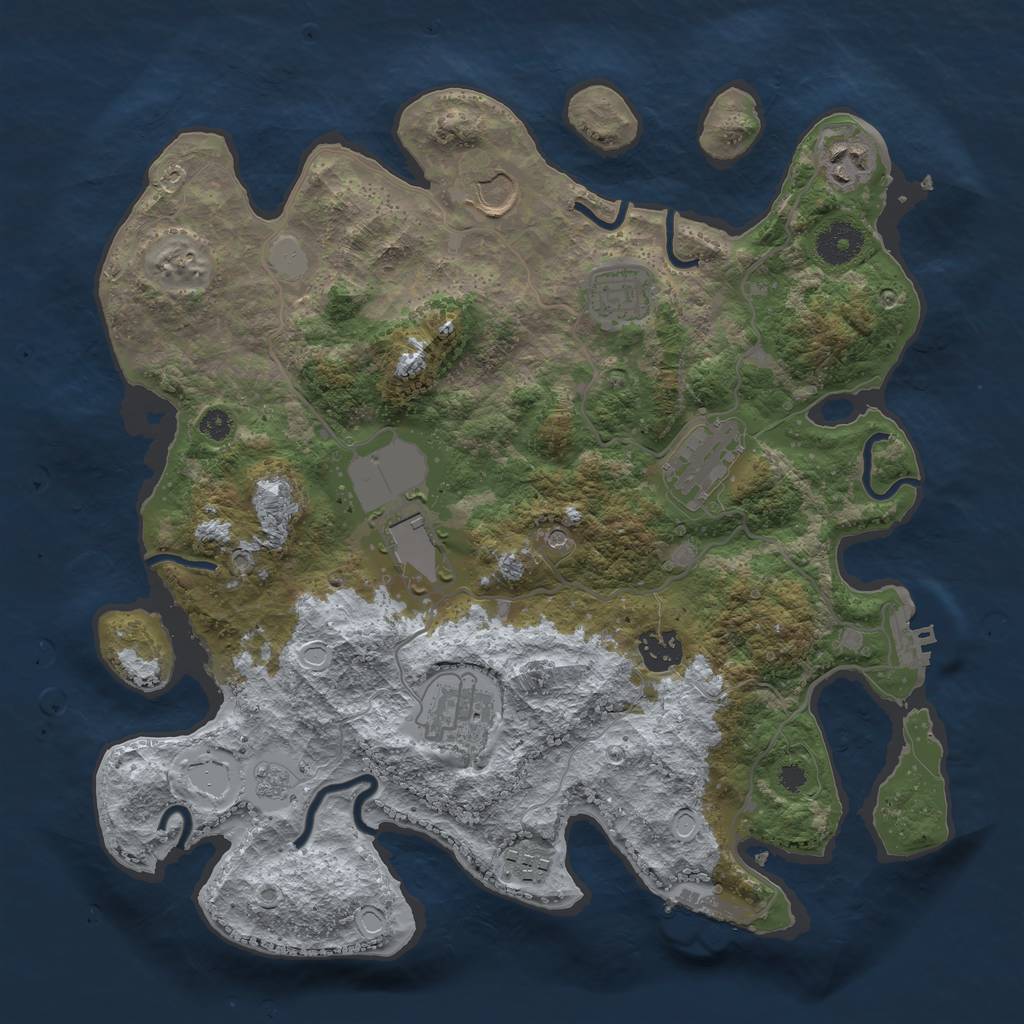 Rust Map: Procedural Map, Size: 3500, Seed: 690214308, 17 Monuments