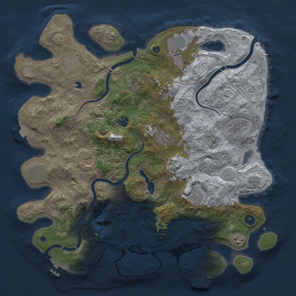 Rust Map: Procedural Map, Size: 4250, Seed: 1491007484, 17 Monuments