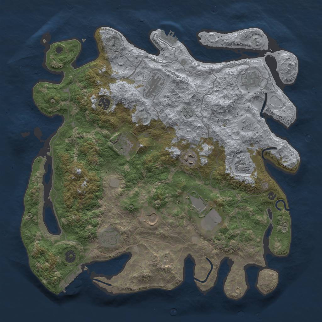 Rust Map: Procedural Map, Size: 4000, Seed: 1256774665, 19 Monuments