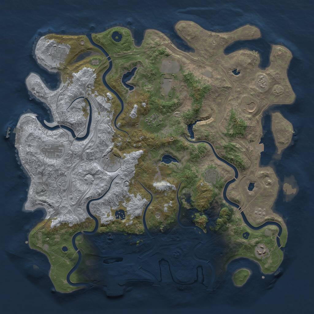 Rust Map: Procedural Map, Size: 4500, Seed: 844358, 16 Monuments