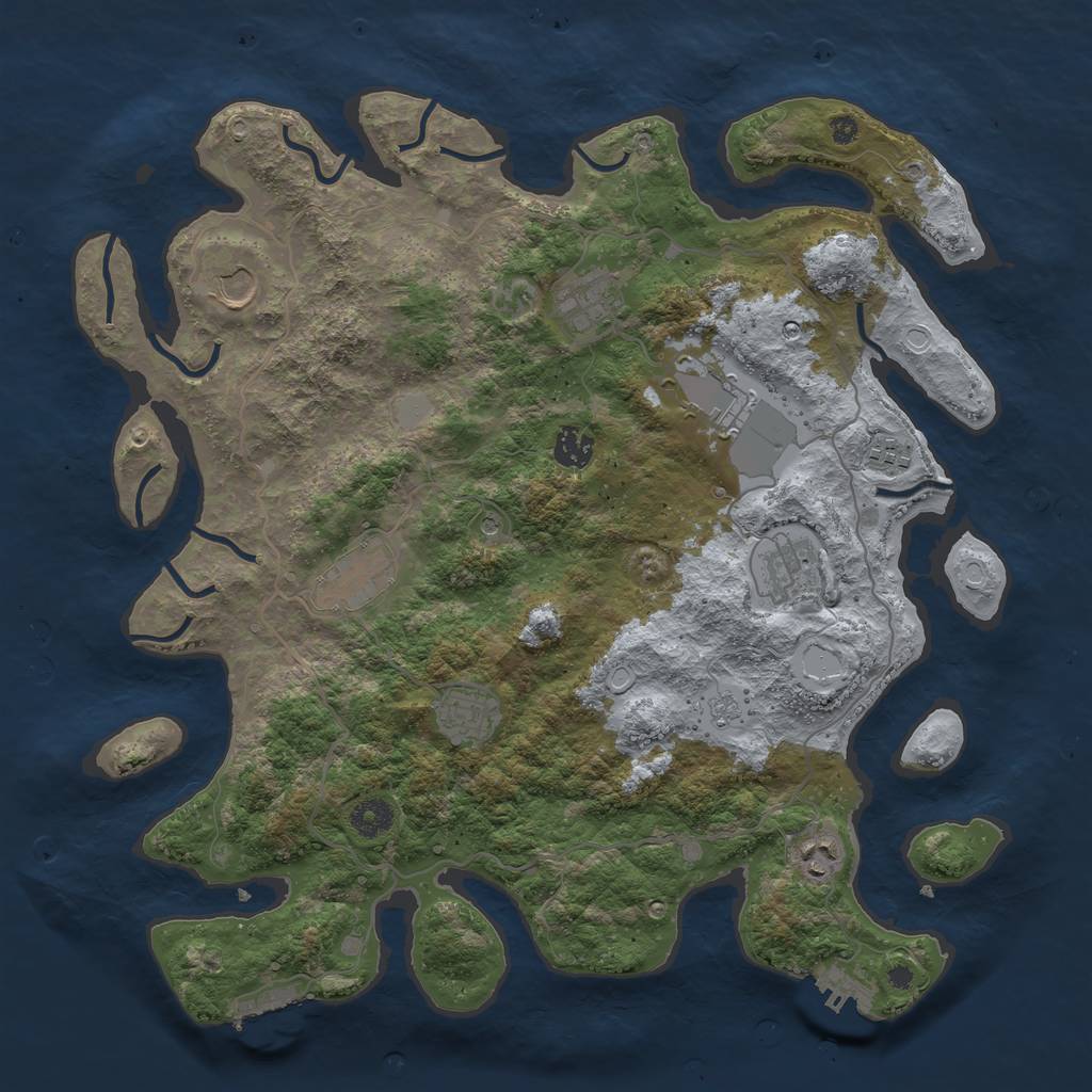 Rust Map: Procedural Map, Size: 4000, Seed: 1090965394, 18 Monuments