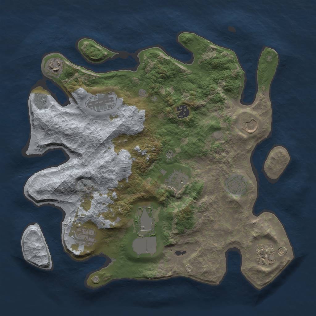 Rust Map: Barren, Size: 3500, Seed: 110980957, 13 Monuments