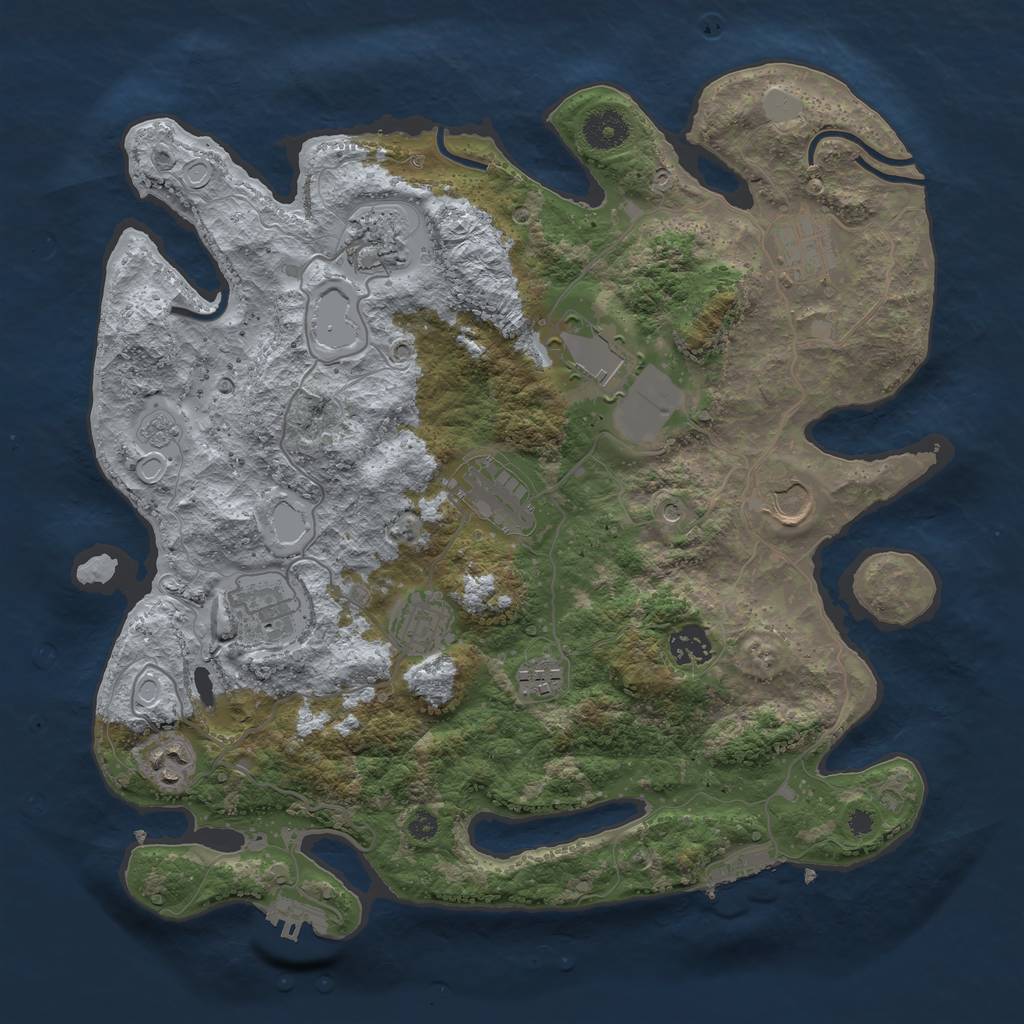 Rust Map: Procedural Map, Size: 3655, Seed: 2036898816, 19 Monuments