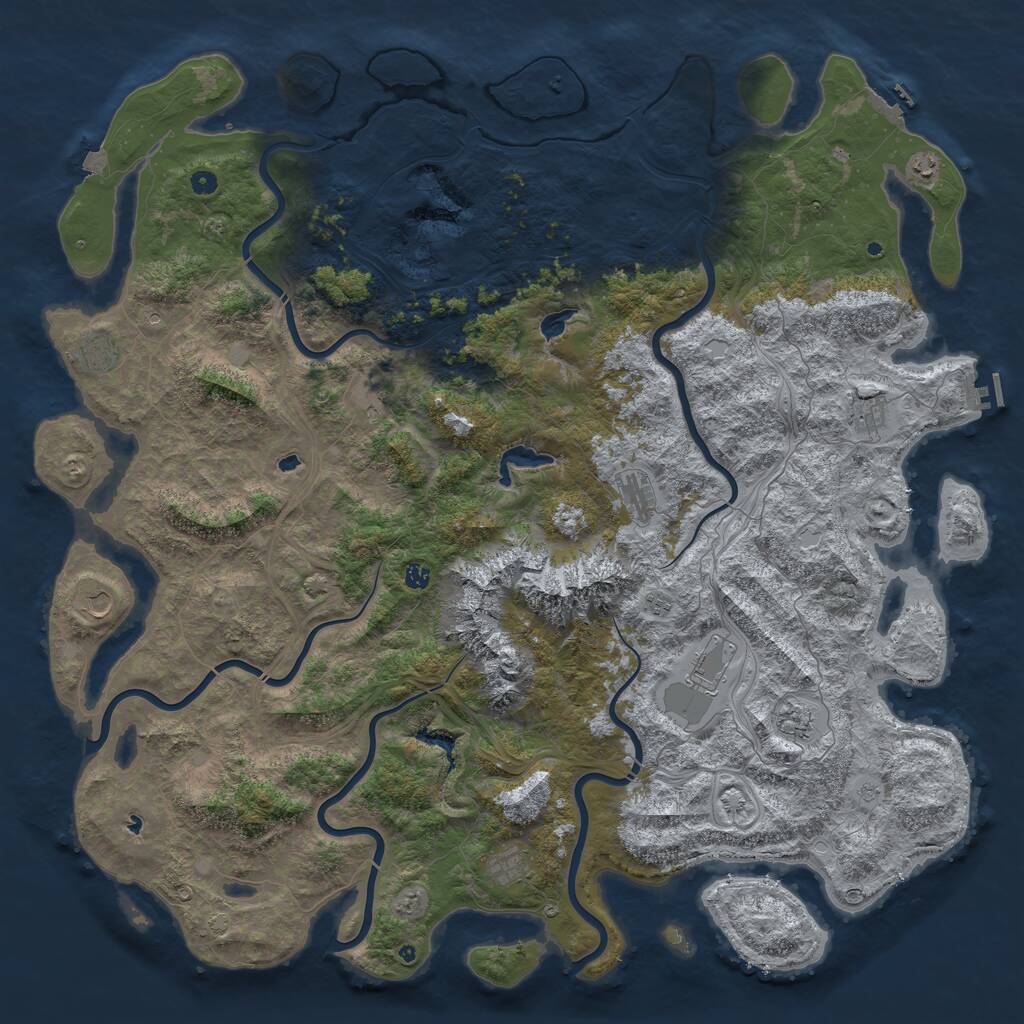 Rust Map: Procedural Map, Size: 6000, Seed: 3585447, 17 Monuments