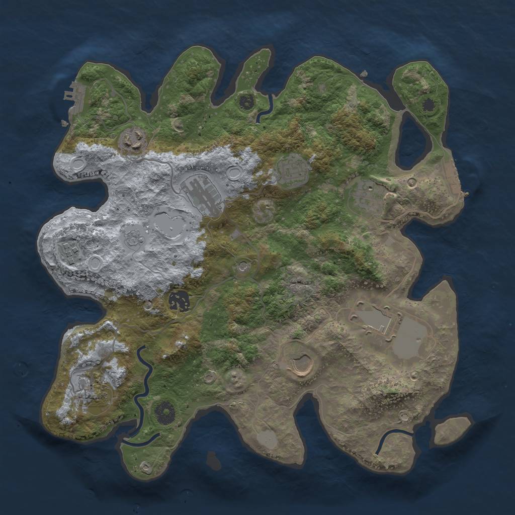 Rust Map: Procedural Map, Size: 3500, Seed: 1751373703, 18 Monuments